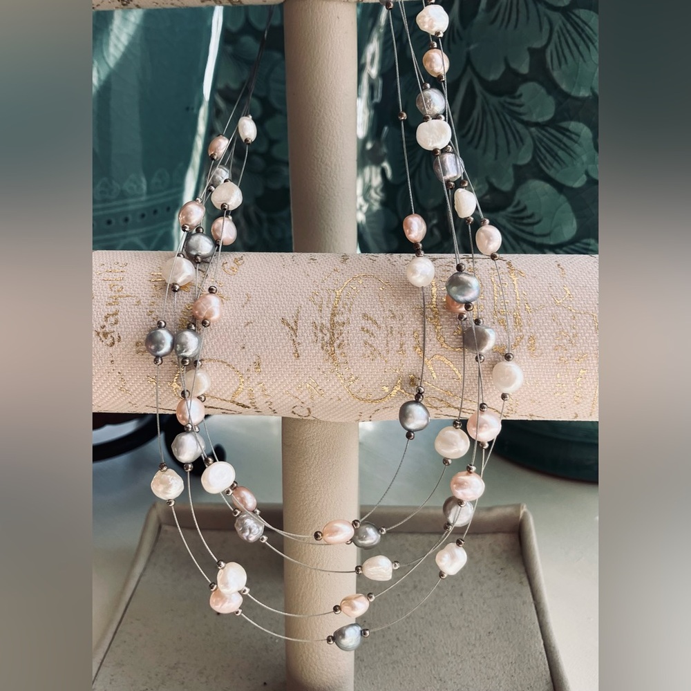 Illusion Five-Strand Freshwater Pearl Necklace Vintage Wedding Feminine - Picture 2 of 5